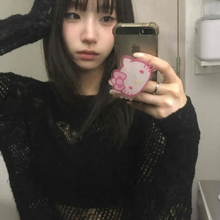 Oversized Punched See-through Daily Long Sleeve
