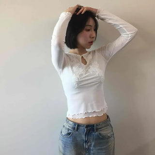 Frill Plain Slim Fit Daily Long Sleeve T-shirt