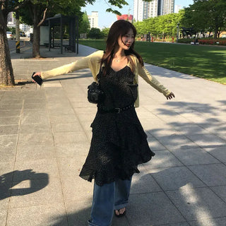 Frill Dot Flower Long Dress 2 Colors