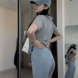 String Lettering Loose Fit Straight Daily Long Pants