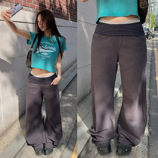 Kinilen Stripe Folding Wide Pants
