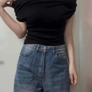 Sesha Drape Slim Fit Plain Feminine Daily Short Sleeve T-shirt