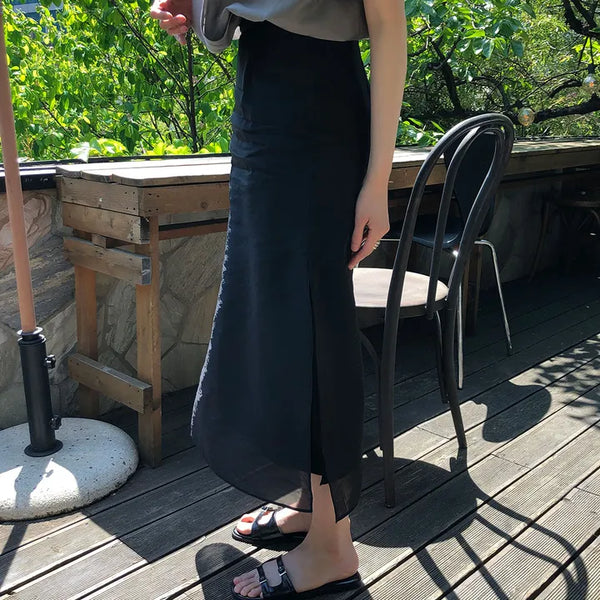 Oz Women's Summer Chiffon Double Slit A-Line Long Skirt