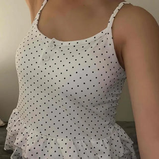 Frill Dot Tiered Peplum Sleeveless
