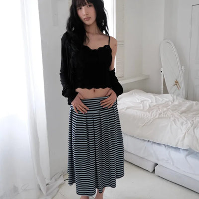 Striped pleated skirt (2 colors)