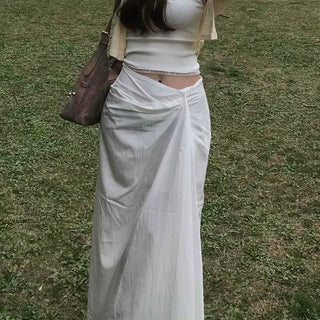 Draped Wrap A-Line Slit Long Skirt