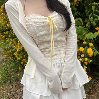 Slim Fit Plain Ribbon Button Down Cardigan