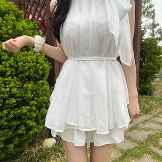Shirred Ribbon Strap A-Line Sleeveless Blouse