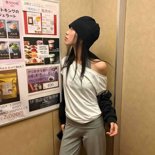 Loose Fit Plain Off-Shoulder Daily Short-Sleeve T-Shirt