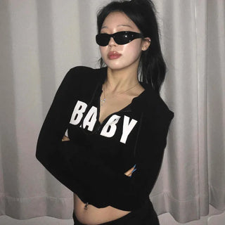 Loose Fit Lettering Zipper Hoodie Full Zip Long Sleeve Zip-Up