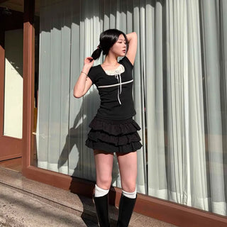 Shirred Frill Layered Tiered Daily Mini Skirt