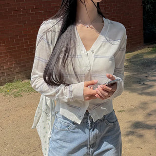 Rosé Striped Summer Knit Cardigan