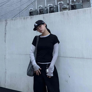 Layered Solid Dot Regular Fit Daily Long Sleeve T-shirt