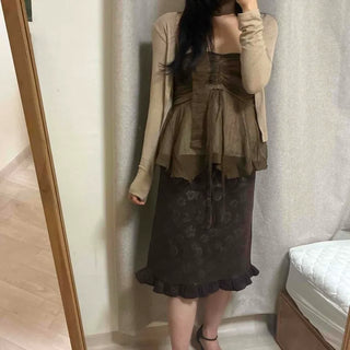 Frill Flower A-Line Daily Midi Skirt