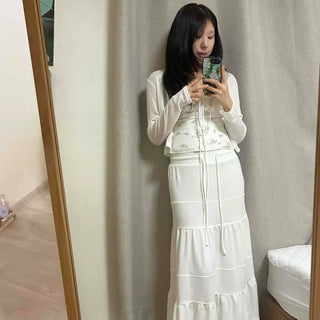 String Tiered A-Line Relaxed Fit Daily Long Skirt