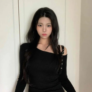 Buckle Strap Plain Slim Fit Daily Long Sleeve T-shirt