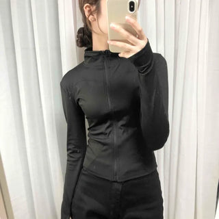 Plain Zipper Full-Zip Slim Fit Long Sleeve Training Top