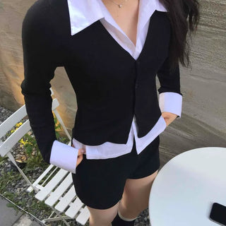 Contrast Button Layered Regular Fit Daily Long Sleeve T-shirt