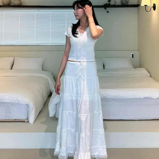 Frill String Tiered A-Line Long Skirt