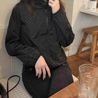 Zipper Hooded Polka Dot Full-Zip Loose Fit Daily Windbreaker