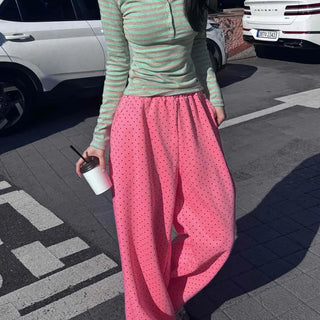 Printed Dot Wide Loose Fit Daily Long Pants