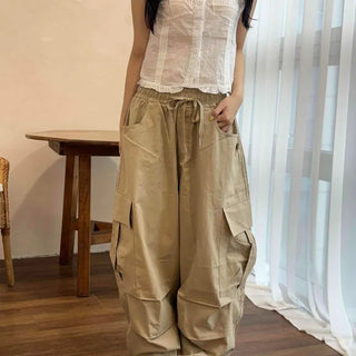 Cargo Pocket Drawstring Wide Daily Long Pants