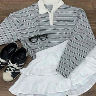 Color Block Stripe Loose Fit Daily Long Sleeve T-shirt