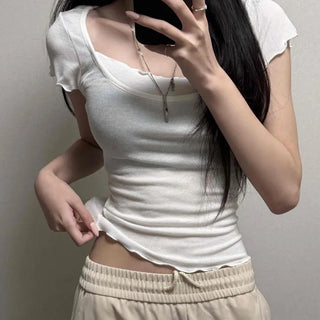 Leche Slim Fit Plain Daily Casual Short Sleeve T-shirt