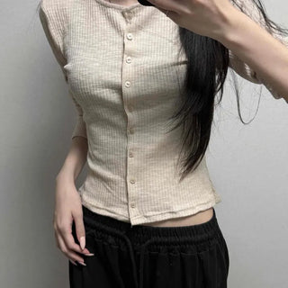 Button-down Slim Fit Plain Short Sleeve Daily Cardigan