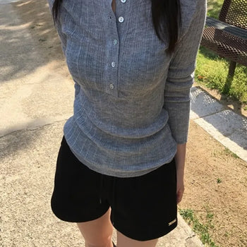 Ribbed Henley Neck Knit