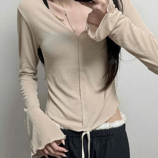 Rodin Frill Slim Fit Plain Daily Long Sleeve T-shirt