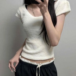 Slim Fit Plain Striped Short Sleeve Daily T-shirt
