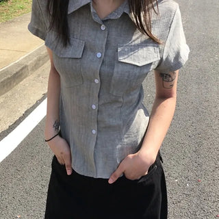 -3kg* Two-Pocket Slim Short Sleeve Shirt