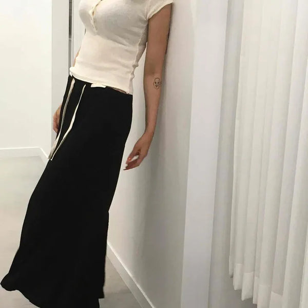 Loose-fit String Slit H-line Straight Long Skirt
