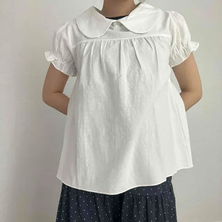 Shirred Button Plain A-line Short Sleeve Blouse