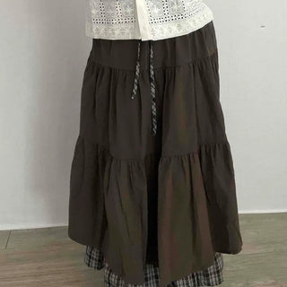 Frill Color Block Layered A-Line Long Skirt