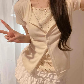 Button-down Regular Fit Plain Short Sleeve Daily Cardigan