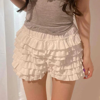 Frill Shirred Tiered Feminine Daily Mini Skirt