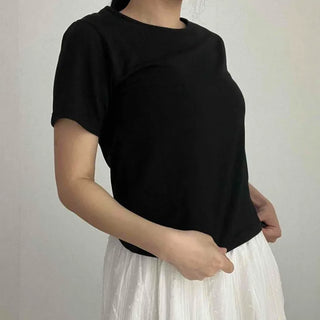 Loose Fit Plain Round Neck Daily Short Sleeve T-shirt