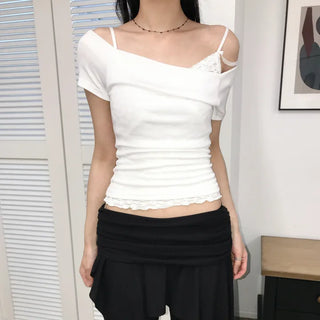 BOAT NECK SLIM FIT TEE / Sizes 44~66 / Off-shoulder style available
