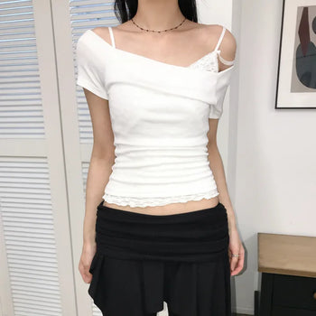 BOAT NECK SLIM FIT TEE / Sizes 44~66 / Off-shoulder style available