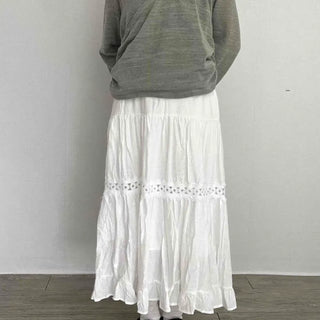 Frill Eyelet A-Line Daily Long Skirt