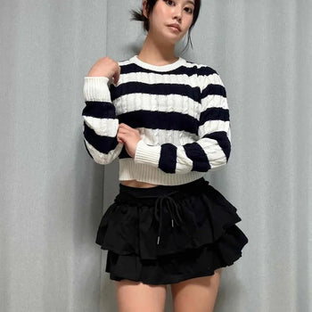 Frill String Tiered Feminine Daily Mini Skirt