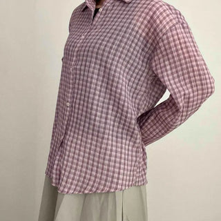Gingham Check Button-Down Oversized Long-Sleeve Shirt