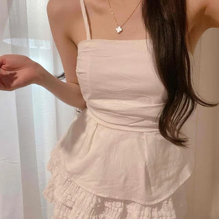 Shirred Strap Plain Daily Sleeveless