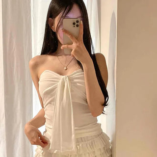 Ribbon Shirred Fitted Plain Sleeveless