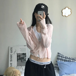 [All Summer Long/No-Slimming Item/Spring/Summer Ver.] Baby Crop Ribbed Cardigan