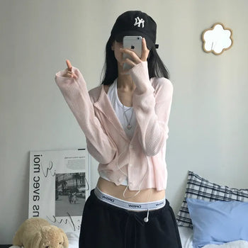 [All Summer Long/No-Slimming Item/Spring/Summer Ver.] Baby Crop Ribbed Cardigan