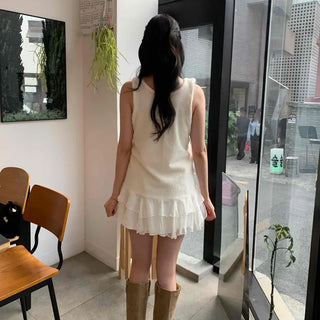 Frill Tiered A-Line Regular Fit Plain Sleeveless Mini Dress
