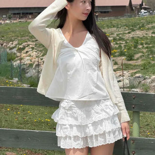 Frill Eyelet Tiered Daily Mini Skirt